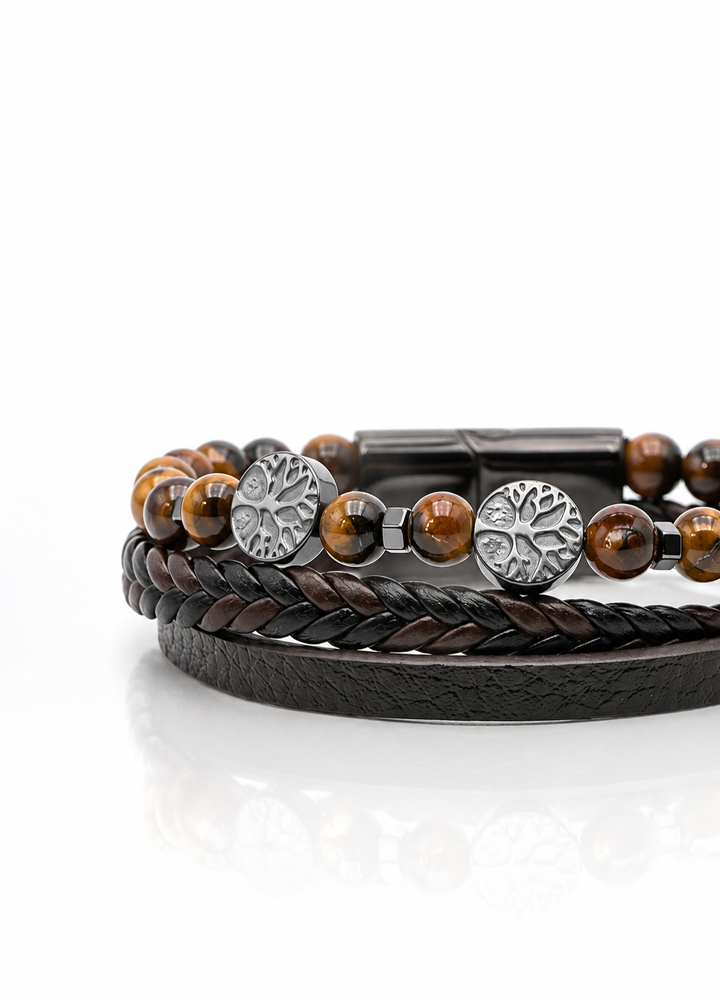 Bracelet Koru cuir brun