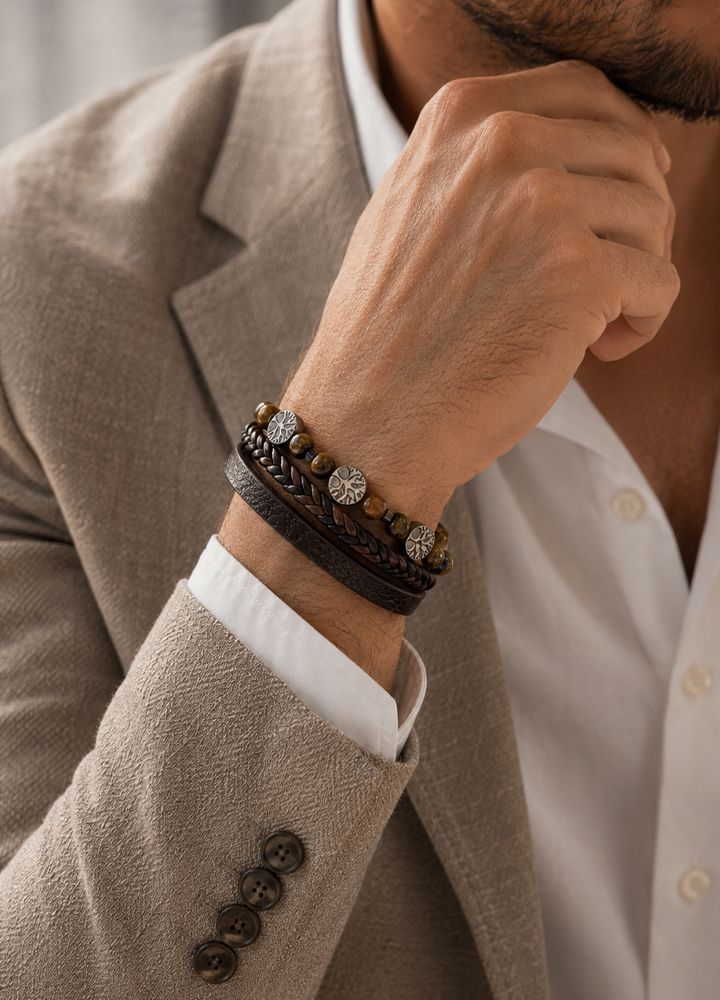 Bracelet Koru cuir brun