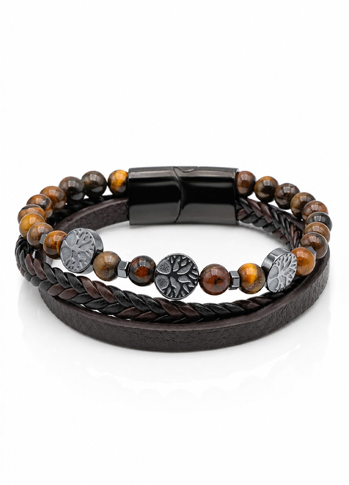 Bracelet Koru cuir brun